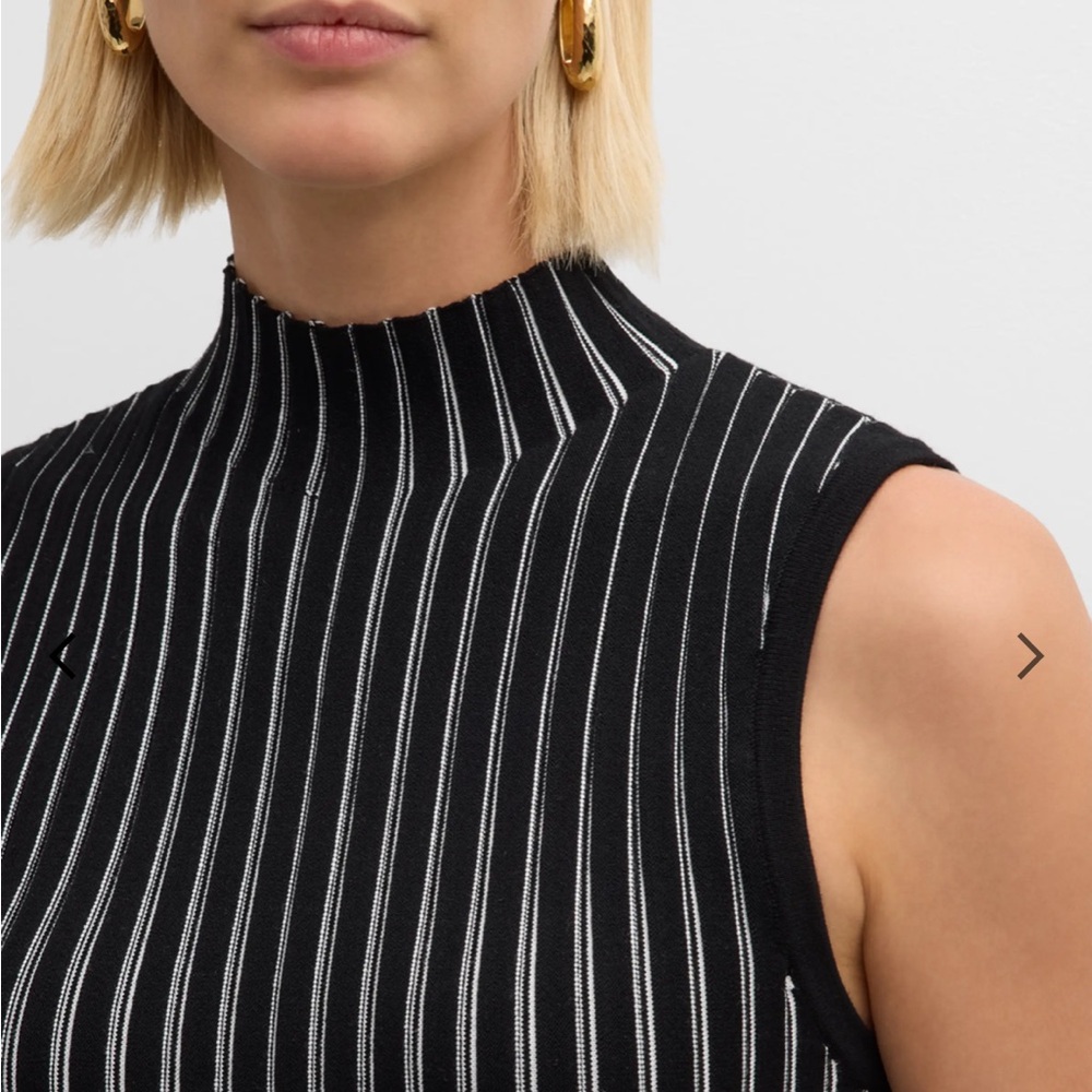 MILLY Pleated Mock-Neck Striped Mini Dress - Picture 5 of 5